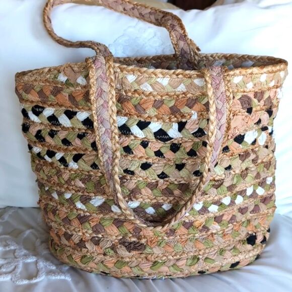 Magid BOHO Woven Jute and Cotton/ Shoulder Tote NWOT - Picture 1 of 15